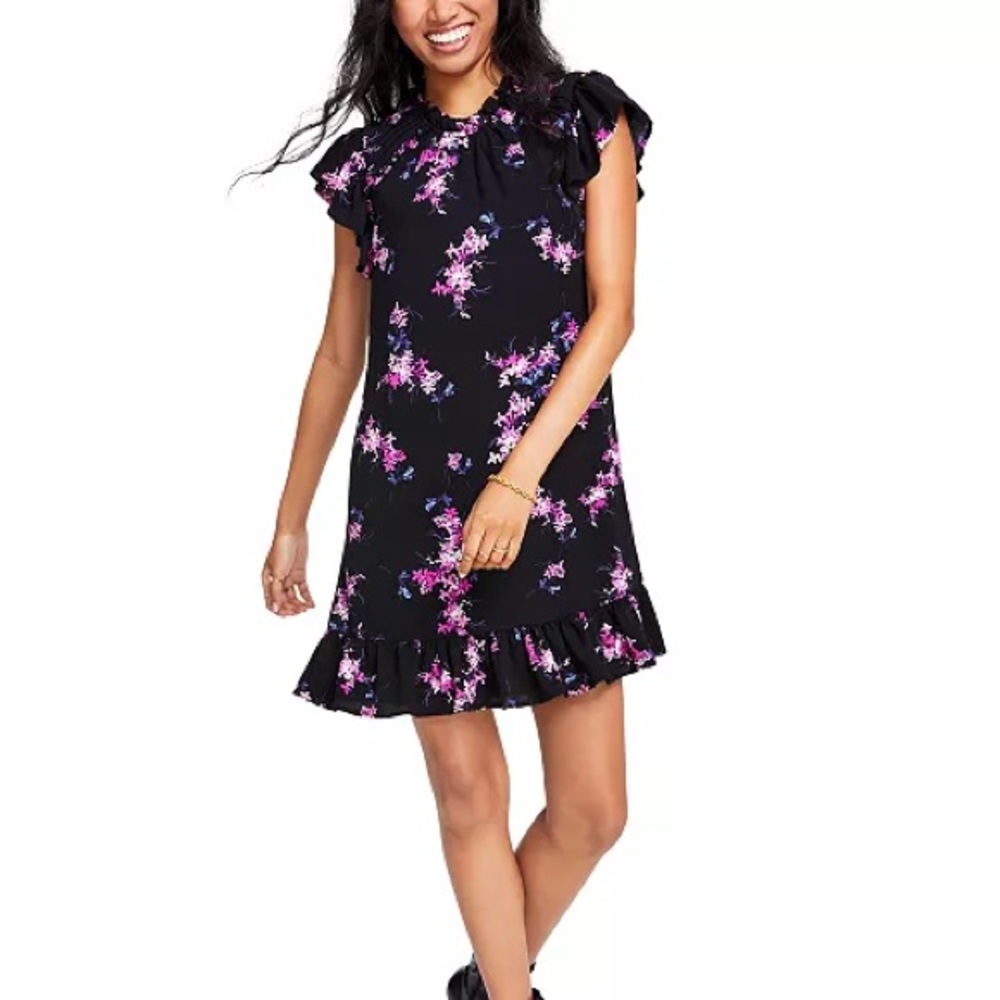 🌷CeCe's Women's Short Sleeve Floral-Print Ruffled Shift Dress🌹